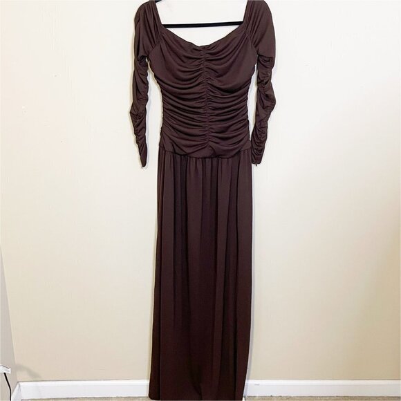 🤤✨Tanya Taylor Mocha Chocolate Brown Marla Long Sleeve Maxi Slit Dress 🤤✨ - Picture 3 of 13